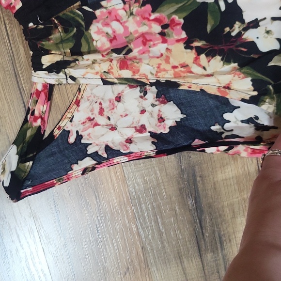 WESTLOOP Black Floral Rayon Woven Short Dress with  Handkerchief-Like Hemline - Picture 7 of 12